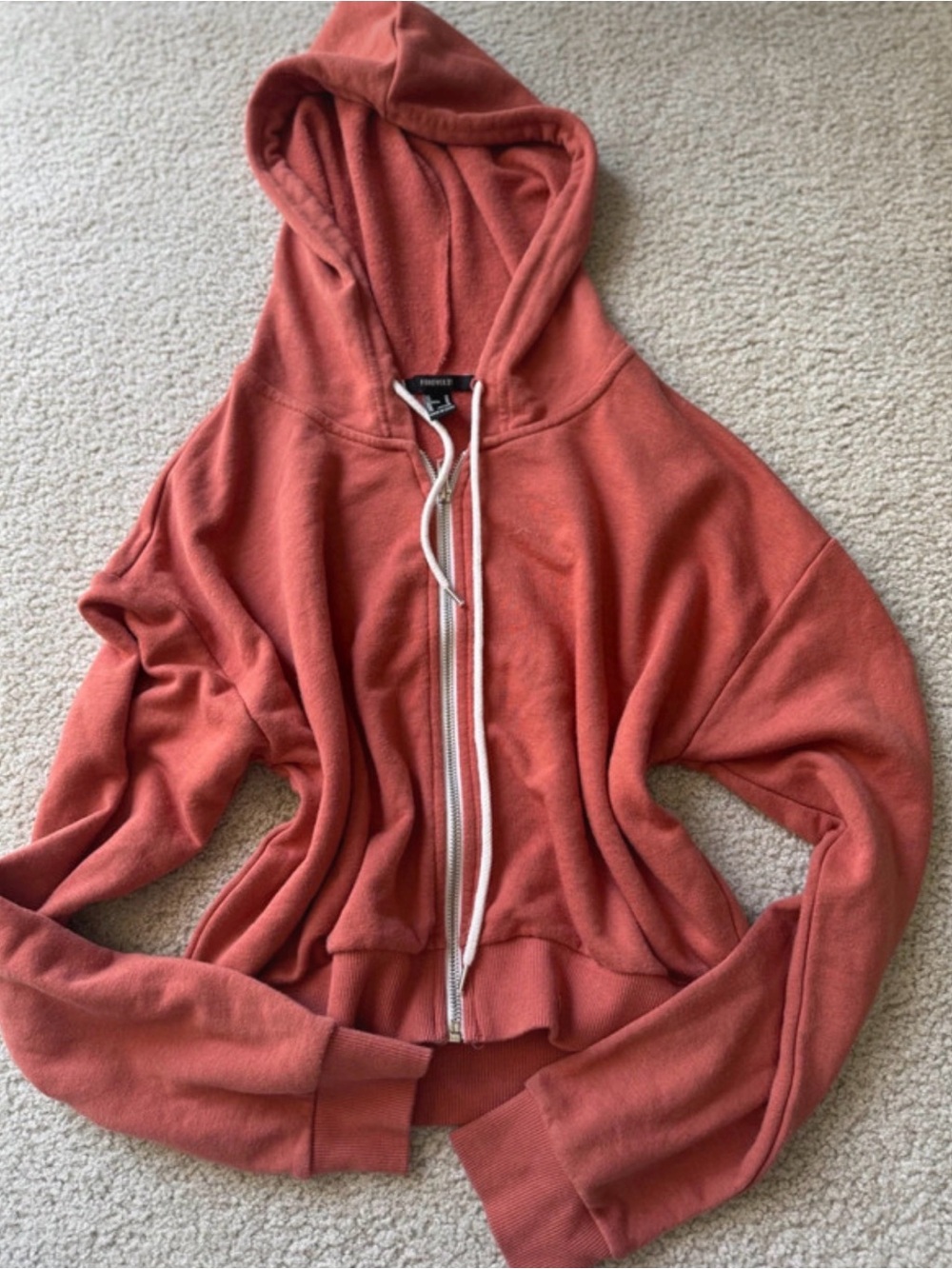 Forever 21 Coral Zip-Up Hooded Sweatshirt zip up casual